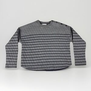 Orvis Quilted Sweatshirt Womens Medium Gray‎ Blue Striped Cotton Shoulder Button